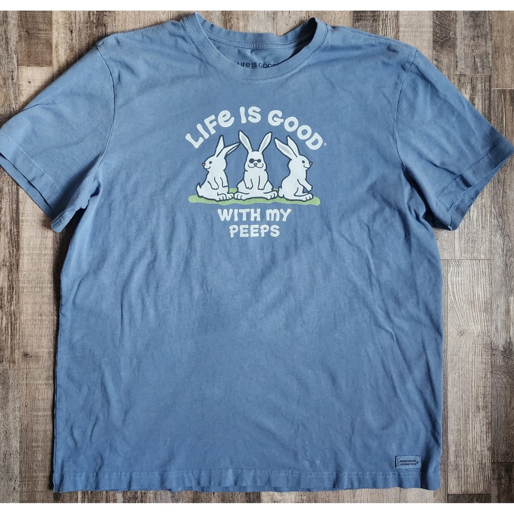 Life is Good T-Shirt Mens XL Blue With My Peeps Bunny Graphic Crusher Tee Easter